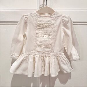 Tommy Bahama 12M White Drop Waist Blouse with Puff Sleeves and Peplum Ruffle